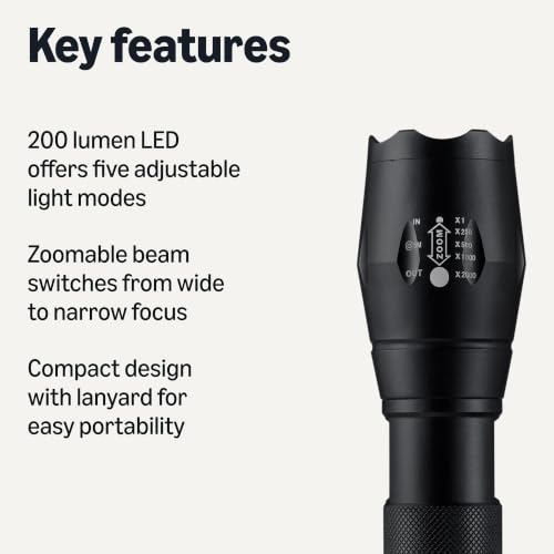 Handheld LED Flashlight - 200 Lumen, 5 Light Modes, Water Resistant