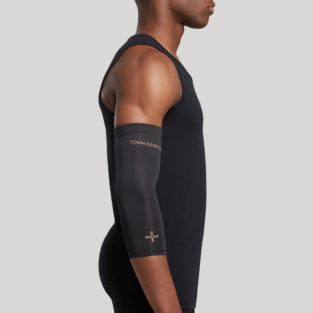 Tommie Copper Elbow Compression Sleeve For Tennis, Golfer's Elbow, Adjustable, Breathable Copper Elbow Brace, Black, Large