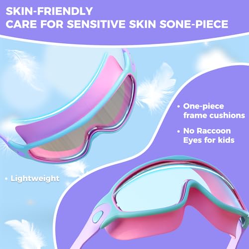 3 Pack Swimming Goggles, Kid Goggles with Earplugs Large Frame