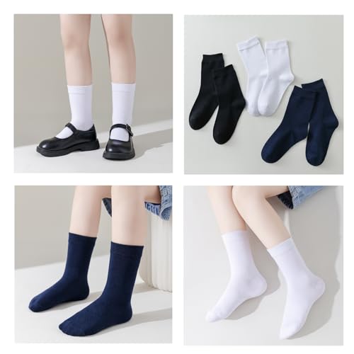 Boys Seamless Crew Socks - School Dressy Socks 3 Pack, 8-12 Years, White