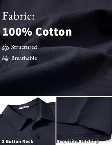 COOFANDY Men's Cotton Polo Shirt - Short Sleeve Golf Casual Work, Large Midnight Blue