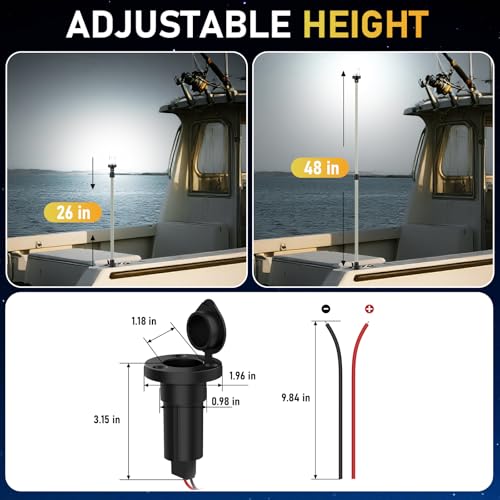 AMBIPASION Silver Boat Anchor Light 26–48" Telescoping Marine Navigation LED