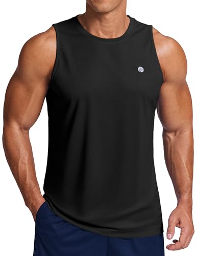 Men's Sleeveless Tank Top - Quick Dry Muscle Shirt - X-Large Black