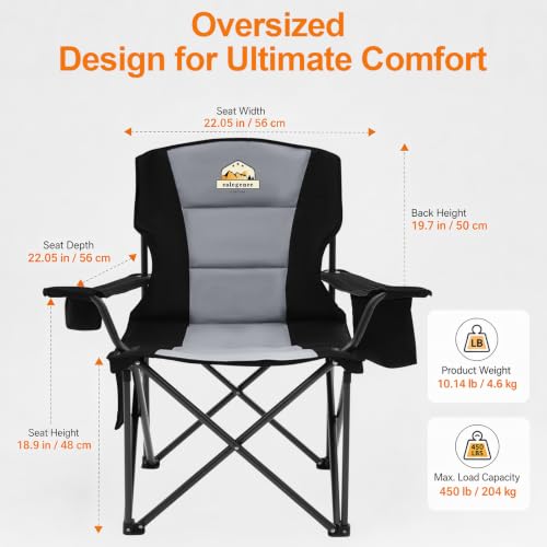 Colegence Heavy Duty Camping Chair Black 450 lb Support, Portable Foldable Seat