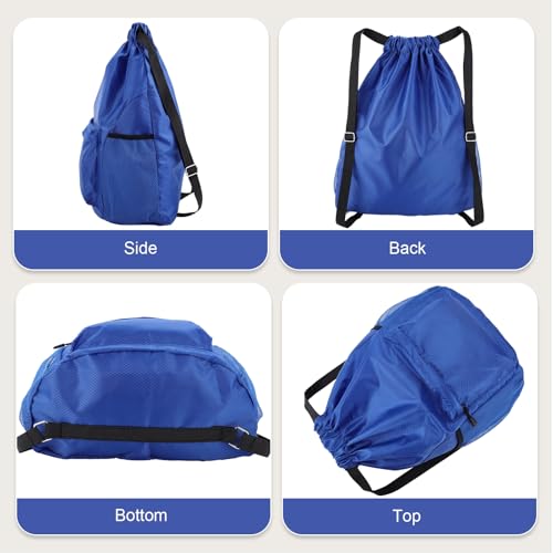 Drawstring Backpack Gym Bag - Waterproof, Large Capacity, Blue