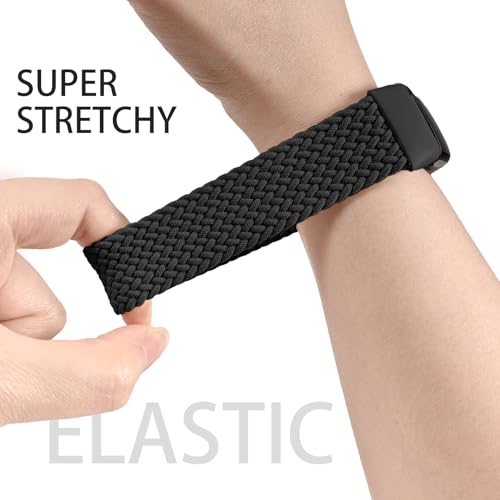 Braided Nylon Watch Bands for Fitbit Charge 6/5 - 3 Pack Black/Denim/Rainbow
