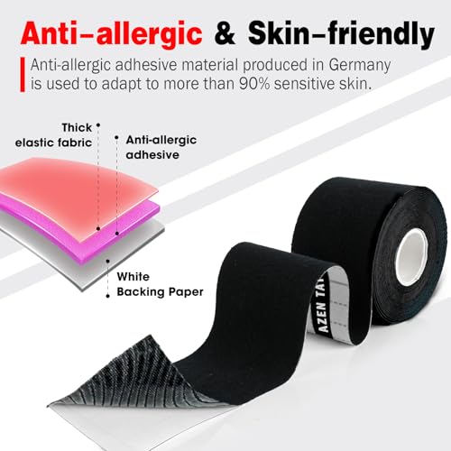 AZEN 3 Rolls Kinesiology Tape, 16.4 ft Waterproof Kinetic Tape for