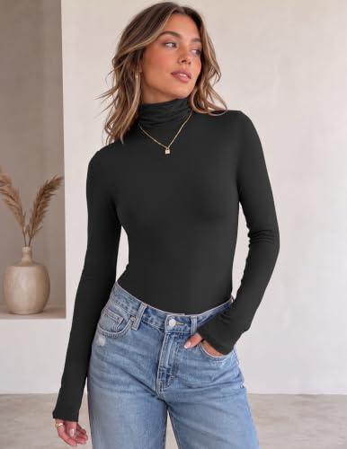 Women's Thermal Turtleneck Long Sleeve Shirt - Medium / Black