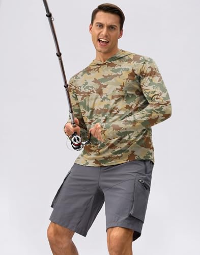 Pudolla Men's UPF 50+ Sun Protection Hoodie Shirt - Large Brown Camo