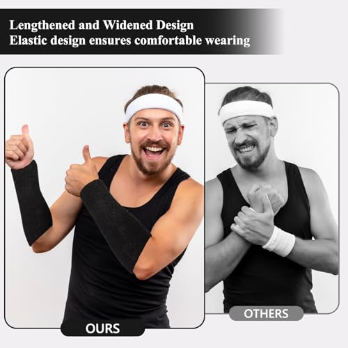 9-Inch Black Wrist Sweatbands - 2 Pack for Men & Women