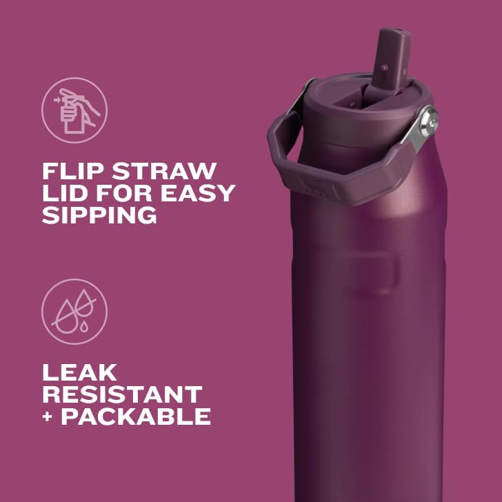 Stanley IceFlow Water Bottle 24 OZ - Insulated Stainless Steel with Built-In Straw | Lightweight & Leak-Resistant | Plum