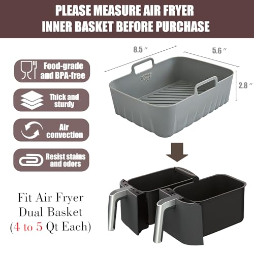 Golden Associate Silicone Air Fryer Liners 8.5x5.5'' Dual Basket Fits Ninja DZ201 DZ401 DZ550 2 Pack