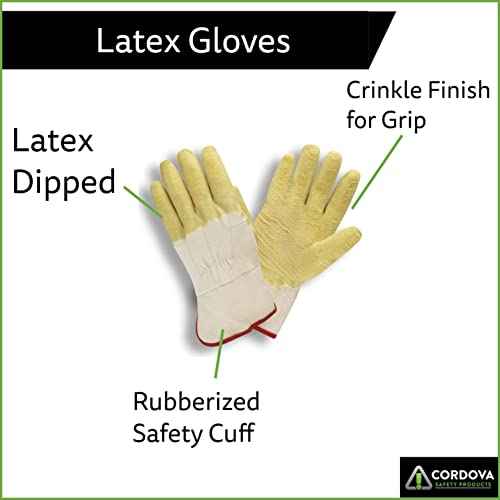 Cordova 5610 Economy Rubber Dipped Gloves, Canvas Lined, Crinkle Finish, Safety Cuff, Large, 12-Pack Bulk Latex Gloves