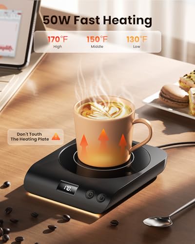 Gaiatop Black Coffee Mug Warmer 50W Smart Plate Fast Heating with Adjustable Temp