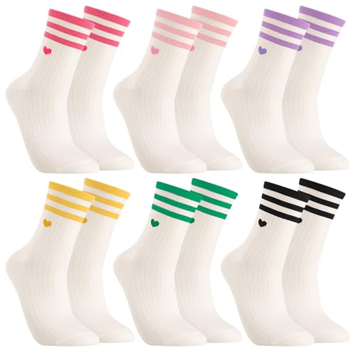 Heart Crew Socks - 6 Pairs Athletic Socks, Large Mix Color1