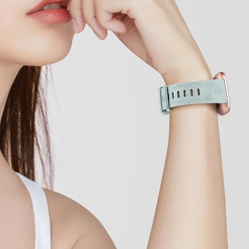 Floral Engraved Soft Sport Band for Fitbit Versa 2 - Light Cyan