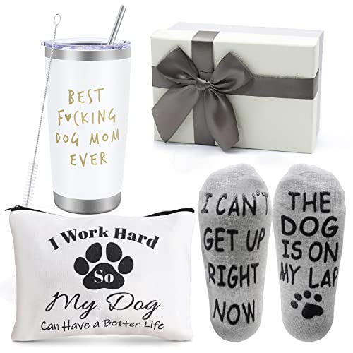 Dog Mom Gifts Wine Tumbler Gift Box - White, Socks & Makeup Bag
