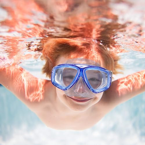 Flutesan Kids Swim Goggles with Nose Cover, 2-Pack, Blue & Black, Waterproof Diving Mask with Earplugs