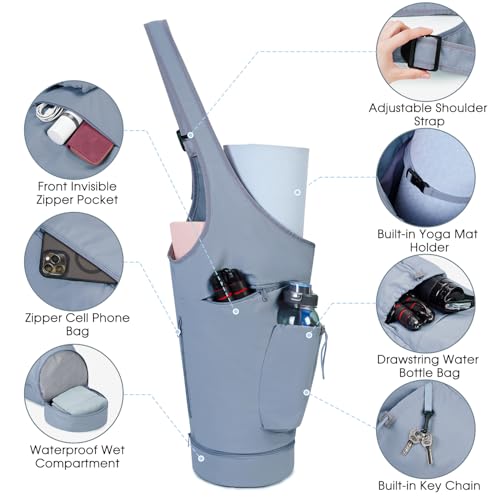 Yoga Mat Bag with Waterproof Pocket & Adjustable Strap - Blue