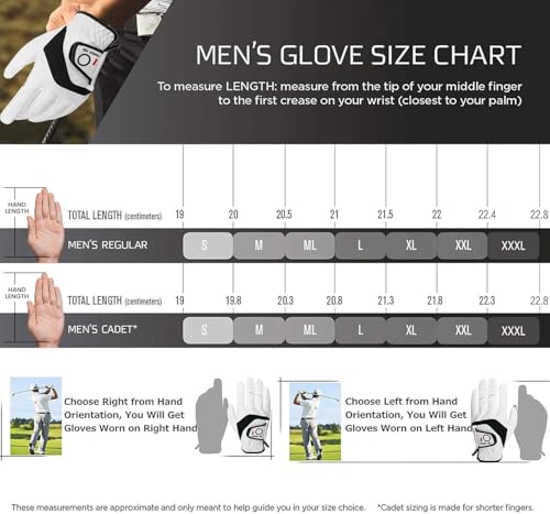 Golf Gloves for Men - 5 Pack, Soft Cabretta Leather, White, Medium-Large Left Hand