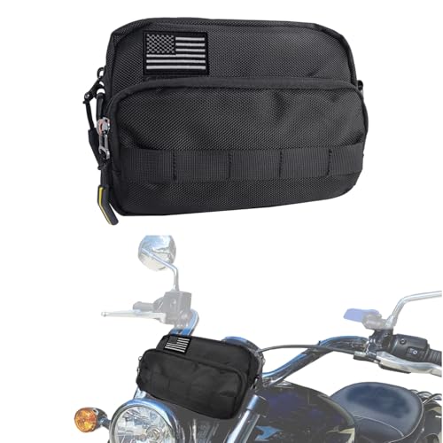 Larswon Black Motorcycle Handlebar Front Bag – Water-Resistant 8.2 x 5.6 x 3.5 in HUD Patch Panel