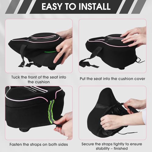 Pink Memory Foam Bike Seat Cover Padded Cushion for Men & Women, Shock-Absorbing & Breathable