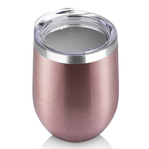 12oz Rose Gold Insulated Wine Tumbler with Lid - 1 Count