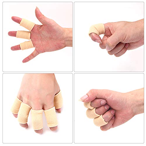 20 Pieces Finger Compression Sleeves - Elastic Thumb Brace for Arthritis Pain Relief - Beige