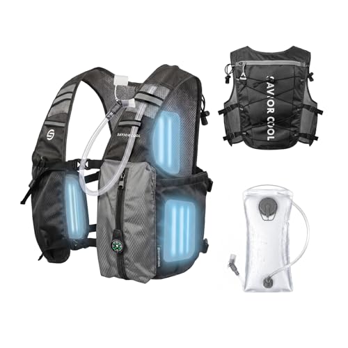 Savior Cool Cooling Hydration Vest with 2L BPA-Free Bladder, Charcoal Gray, 3 Removable Cooling Packs