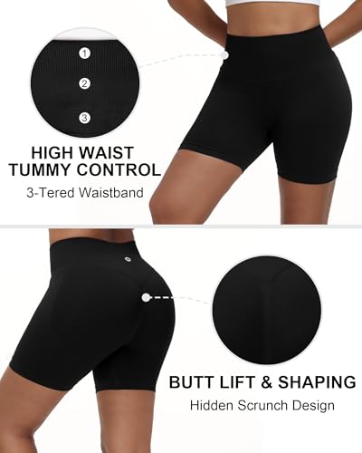 High Waist Scrunch Butt Lift Gym Shorts - 4.5" Inseam / Large / Black