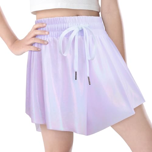 Flowy Athletic Shorts and Sparkle Skirt for Girls - White, 9-10 Years