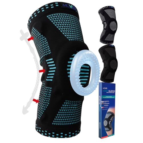 Compression Knee Sleeve with Patella Gel Pad & Side Stabilizers - Large Black/Blue
