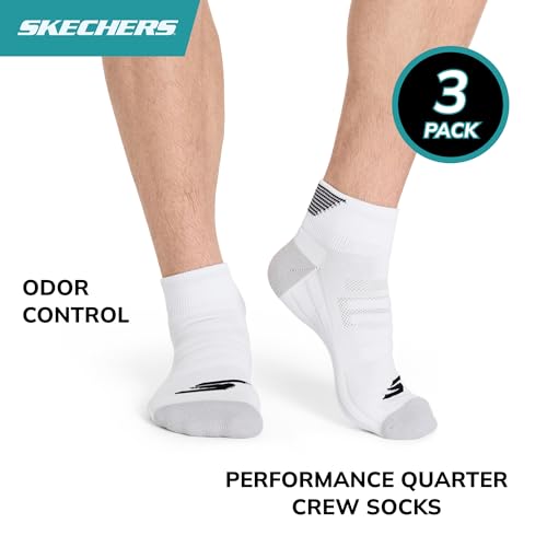 Skechers Men's 3-Pack Performance Golf Quarter Crew Socks White 10-13