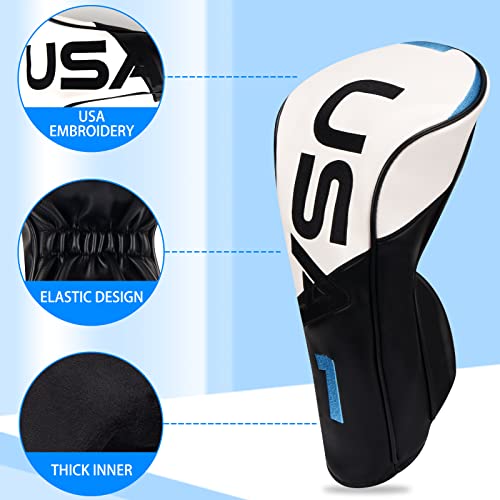 Golf Head Cover for Woods and Driver - 3-Panel Synthetic Leather, Driver Headcover