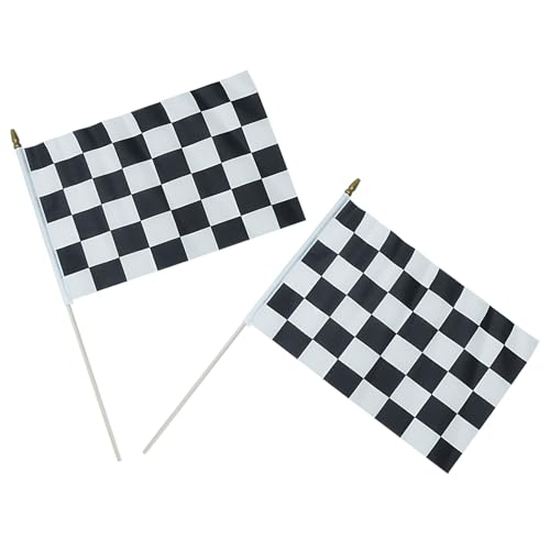 Checkered Racing Mini Stick Flags - 5x8 Inch Handheld Flags, 2 Pack