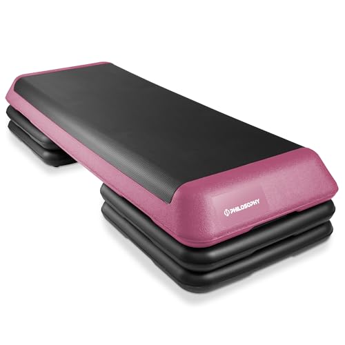 Aerobic Step Platform with Adjustable Height & 4 Risers - Pink