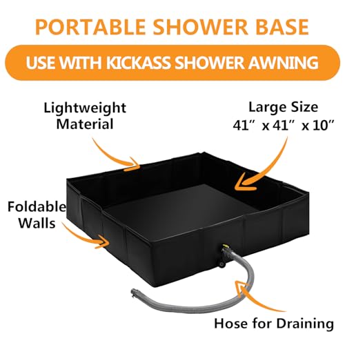 Wintogo 41 x 41 x 10 in Portable Foldable Shower Pan with Detachable Drain Pipe for RV, Outdoor & Indoor Use