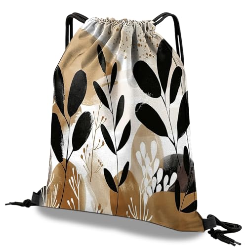 Waterproof Drawstring Backpack 13x17 - Durable Oxford Gym Bag - Brown Leaf