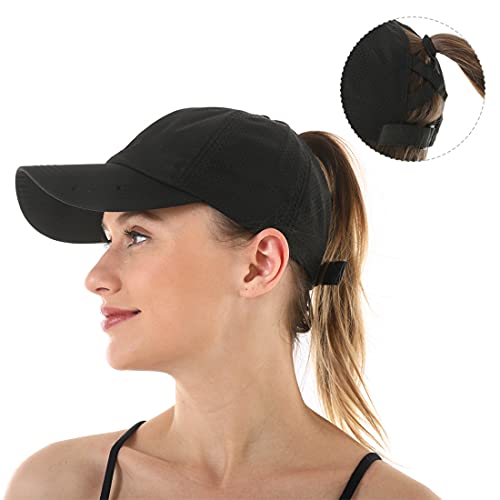 Cross Ponytail Baseball Cap - Black, One Size