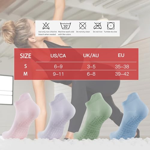 Non-Slip Pilates Socks for Women - 4 Pairs for Yoga & Dance