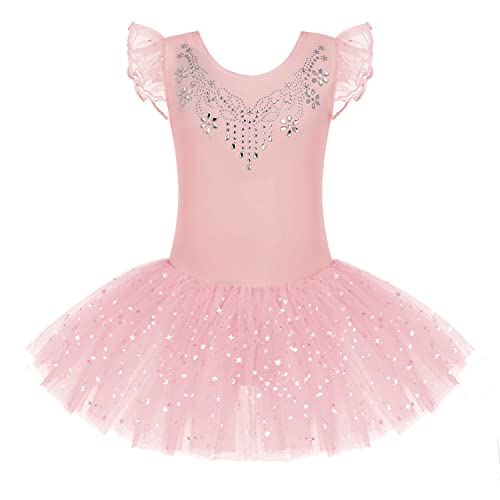 Zaclotre Ballet Leotards for Girls Ruffle Sleeve Shiny Dance Tutu