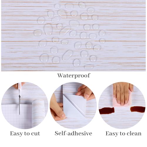 VaryPaper 15.7''x78.7'' White Gold Grasscloth Peel and Stick Wallpaper Textured Contact Paper for Cabinets Waterproof Removable Self Adhesive Linen Grass Cloth Wallpaper for Bedroom Bathroom Walls