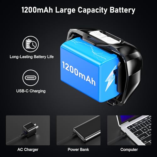 Rechargeable LED Headlamp - 2000L Brightness, 8 Modes & Motion Sensor - 2 Pack - Black