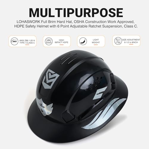 Full Brim Hard Hat Vented Safety Helmet for Construction OSHA Approved Cascos De Construccion ABS Work Hard Hat for Men Women