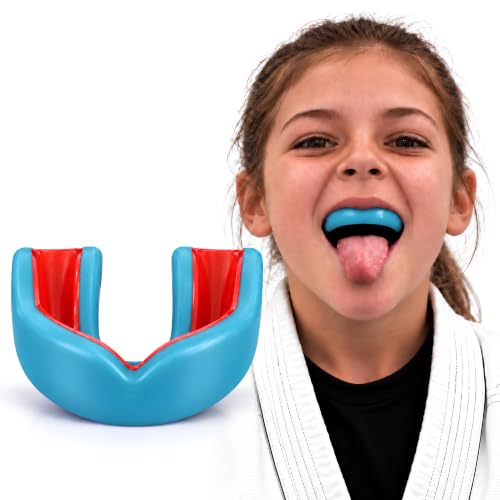 Oral Mart Youth Sports Mouth Guard USA Flag Fangs - Aqua/Red, Strapless, 12 & Under