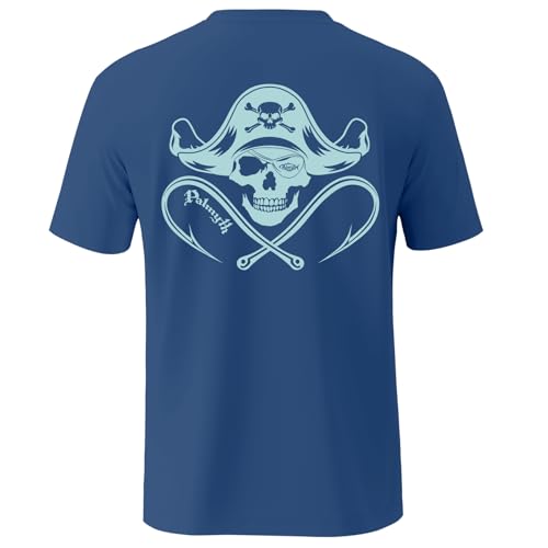 Palmyth Men’s Fishing Shirt Short Sleeve Sun UV 50+ UPF Navy Skull Pirate X-Large