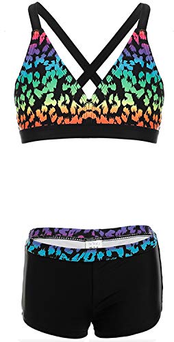 Girls Hawaiian Print Two-Piece Bikini Swimsuit - 12-14 / Leopard