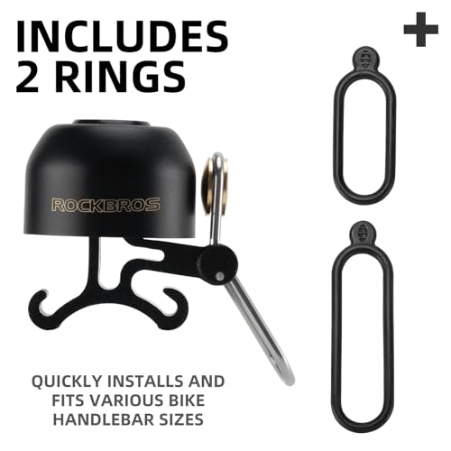 ROCKBROS 100dB Brass Bike Bell, Black – Durable Loud Bicycle Horn for All Bikes
