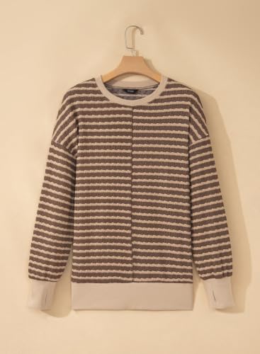 Dokotoo Women's Striped Side Slit Sweatshirt - Brown, Large, Fall 2026