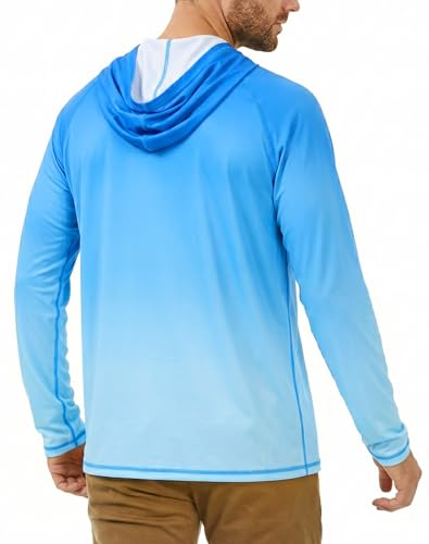 Roadbox Men's Fishing Sun Hoodie Blue Green Gradient Large UPF 50+ UV Protection Shirt